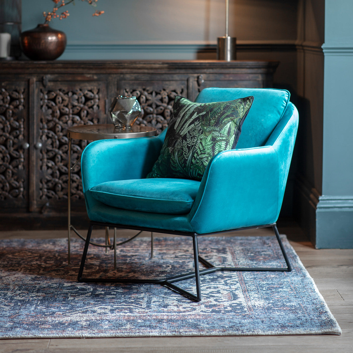 Teal Velvet Accent Chair on Black Frame Swealthy